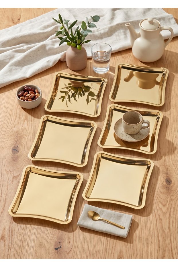 Luxury 22 cm Italian Model 6-Piece Stainless Steel Coffee Presentation Tray Metal Presentation Tray