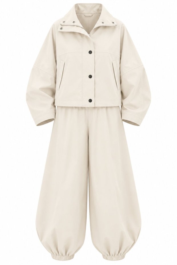 Stone-Trimmed Elastic Pants and Shirt Set - 909466