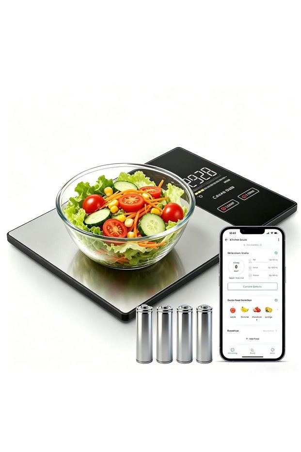 ميزان طعام ذكي مع اتصال بالتطبيق وشاشة LED، ميزان مطبخ رقمي بخمس وحدات قياس