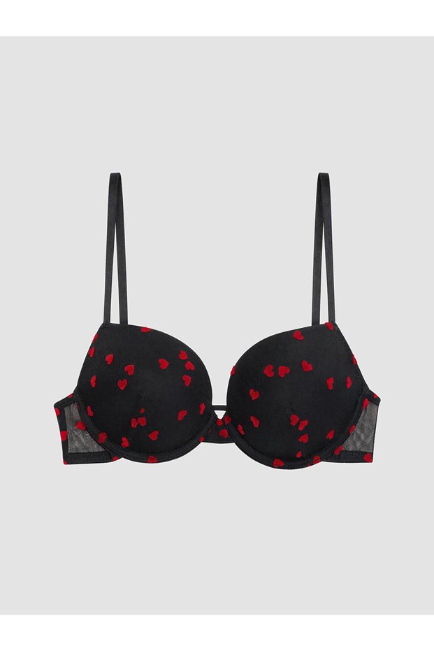 Lcw Dream Black Underwire Padded Heart Embroidered T-Shirt Bra
