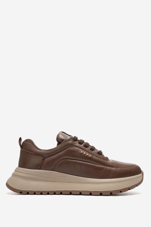 Women's thick sole lace-up shoes real leather mm 3455 brown