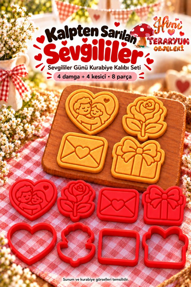 Heart Hugging Lovers Valentine's Day Cookie Stamp Cutter Set Hugging Couple Rose Heart Love Letter