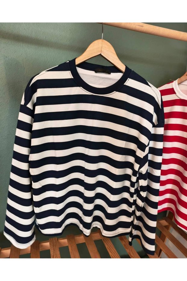 lacivert çizgili Basic tshirt