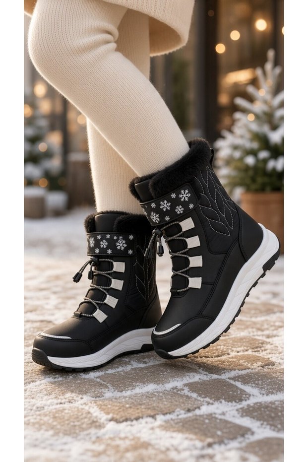 Girl's Furry Winter Snow Boots with Eva Sole, Black