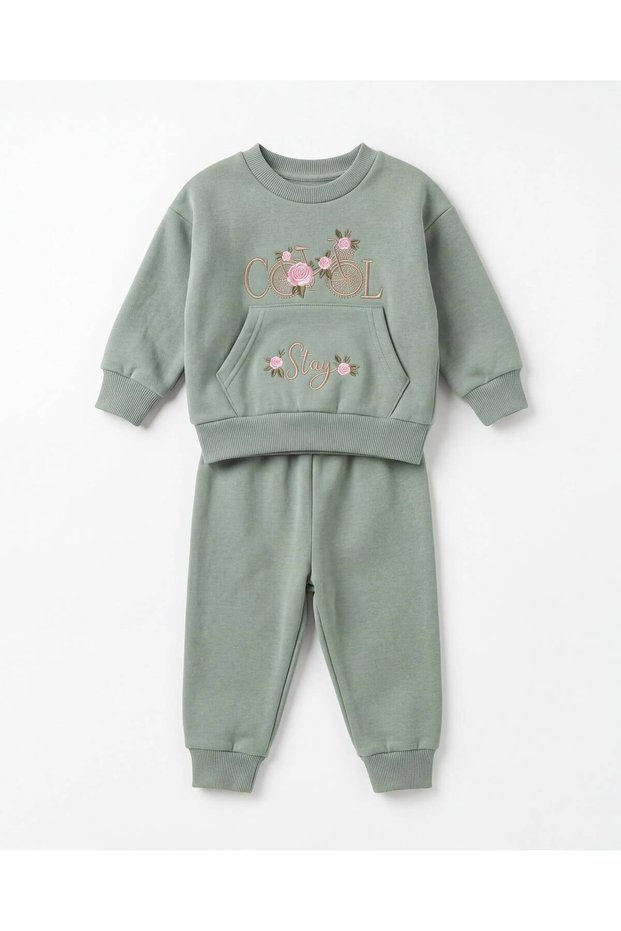 Cool Embroidered Baby Girl Set 3 Threaded 100% Cotton 6-9Months 9-12Months 12-18Months 18-24 Months Top and Bottom 2-Piece Baby Girl Set Winter Baby Set Girl's Sweater Pajamas