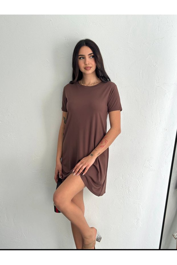 Crew Neck Short Sleeve Modal Fabric Mini Dress
