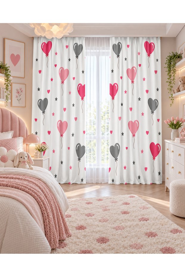 Double Winged Background Curtain with Heart Balloon and Star Pattern