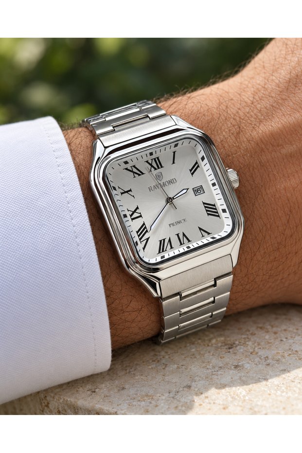 Rym-614270 Roma Numerals Square Men's Wristwatch - Steel Strap
