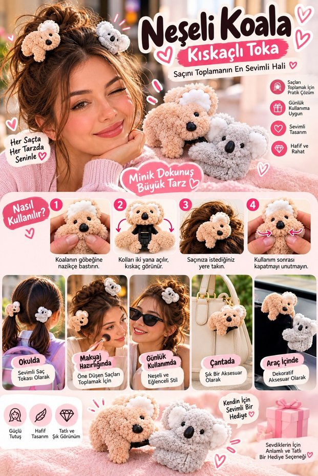 Cheerful Koala Plush Hair Clip with Claw Cute Koala Figured Hair Clip for Women and Girls