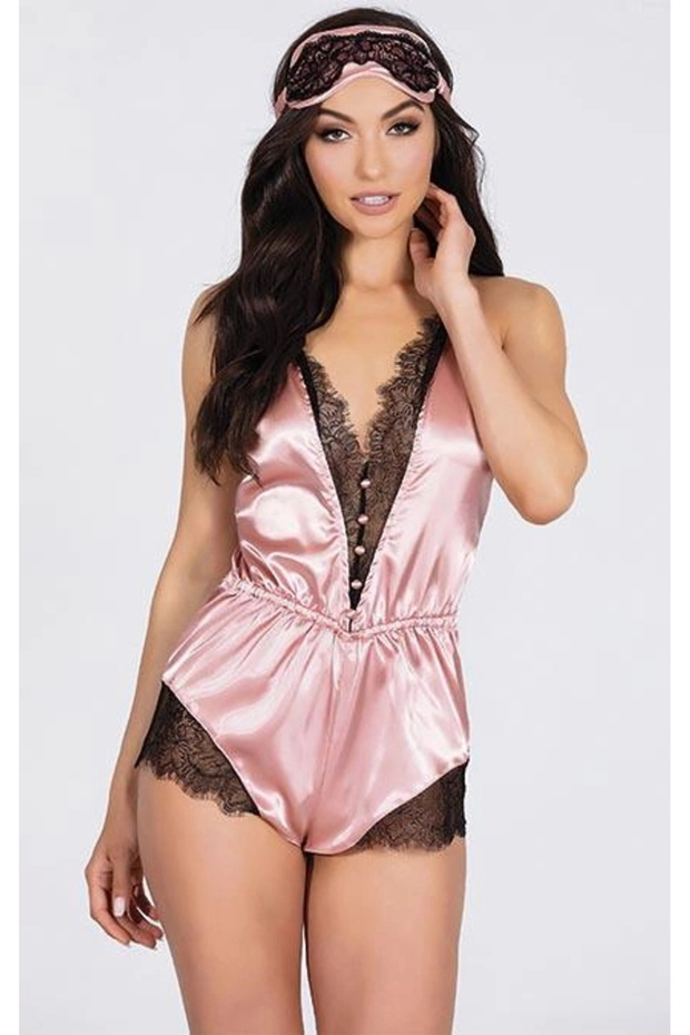 Pink Lace Cross Back Satin Shorts Jumpsuit