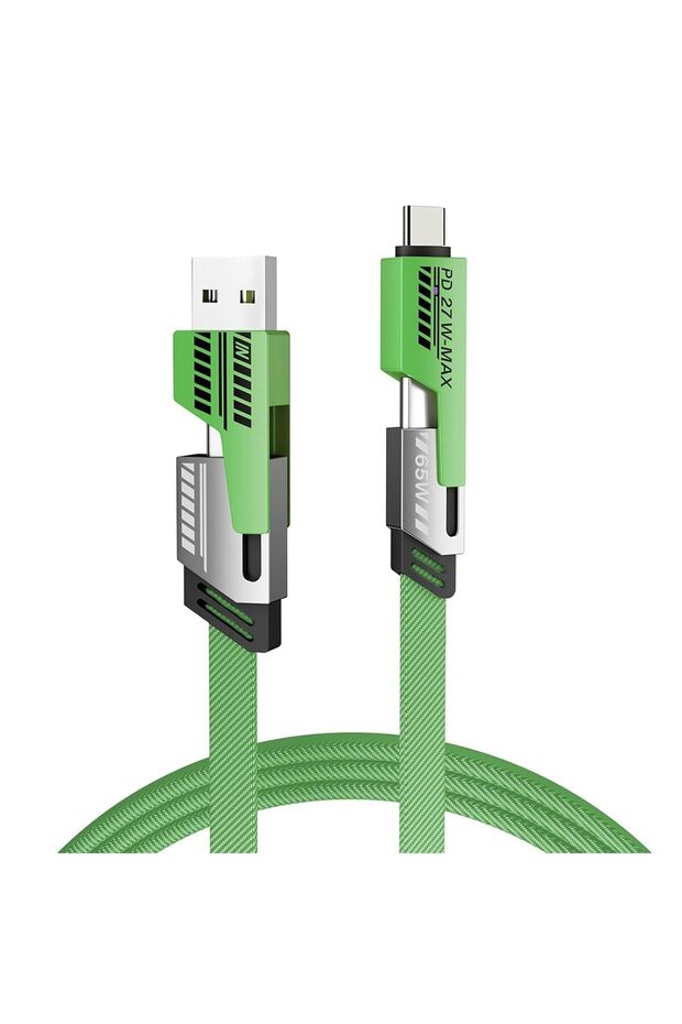 كابل شحن سريع 4 في 1 بقوة 65 واط، مضفر بطول 200 سم من USB-C إلى USB-A، لأجهزة آيفون، وهواتف أندرويد، والأجهزة اللوحية، D