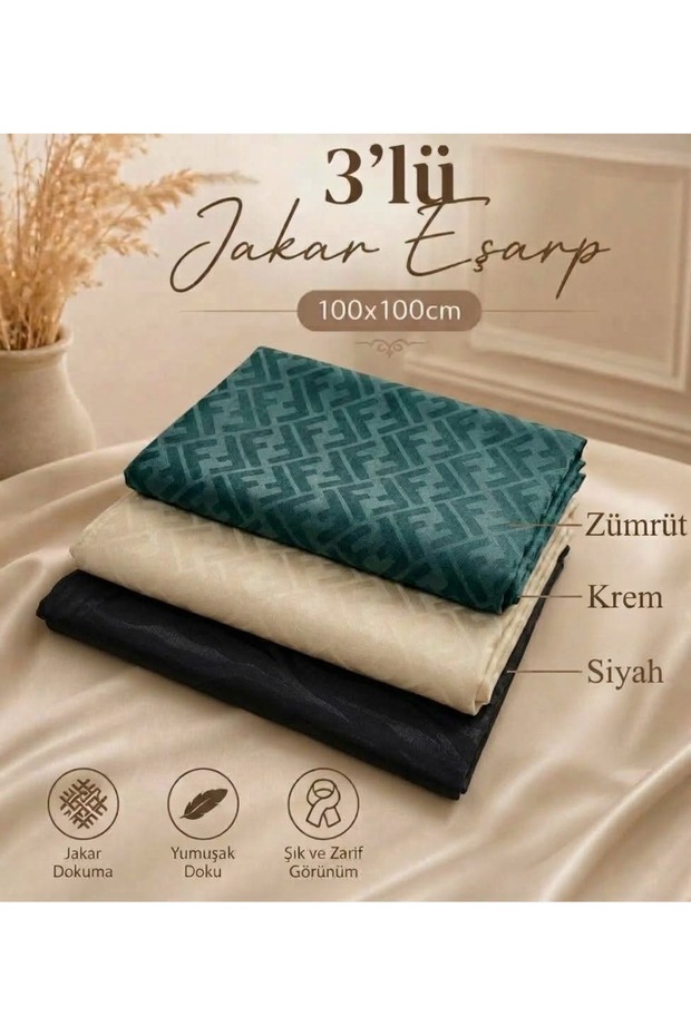 3-Piece Jacquard Writing/Scarf No Show, No Ironing Required, Suitable for Daily Use