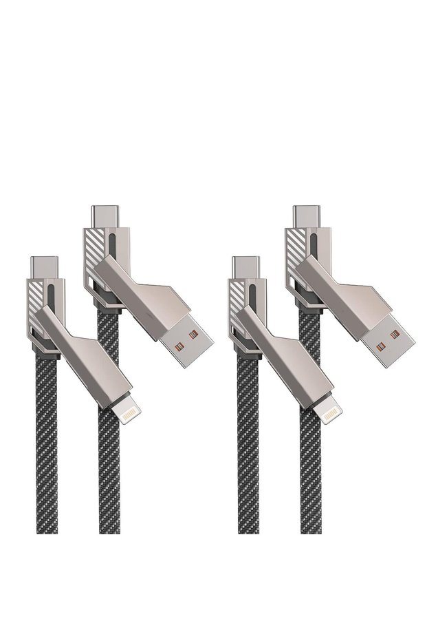 كابل USB C 4 في 1 سريع، شحن سريع 60 واط ومزامنة البيانات، مضاد للتشابك، مناسب لأجهزة آيفون