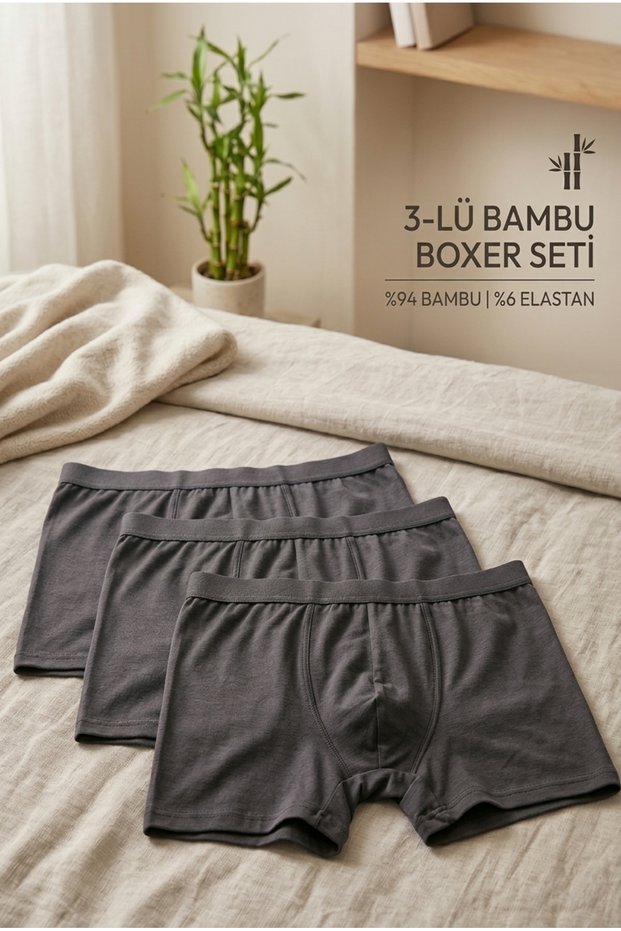 Men's Bamboo Boxer Set (3 Pieces) - Soft Textured & Breathable Stretchy Men's Underwear