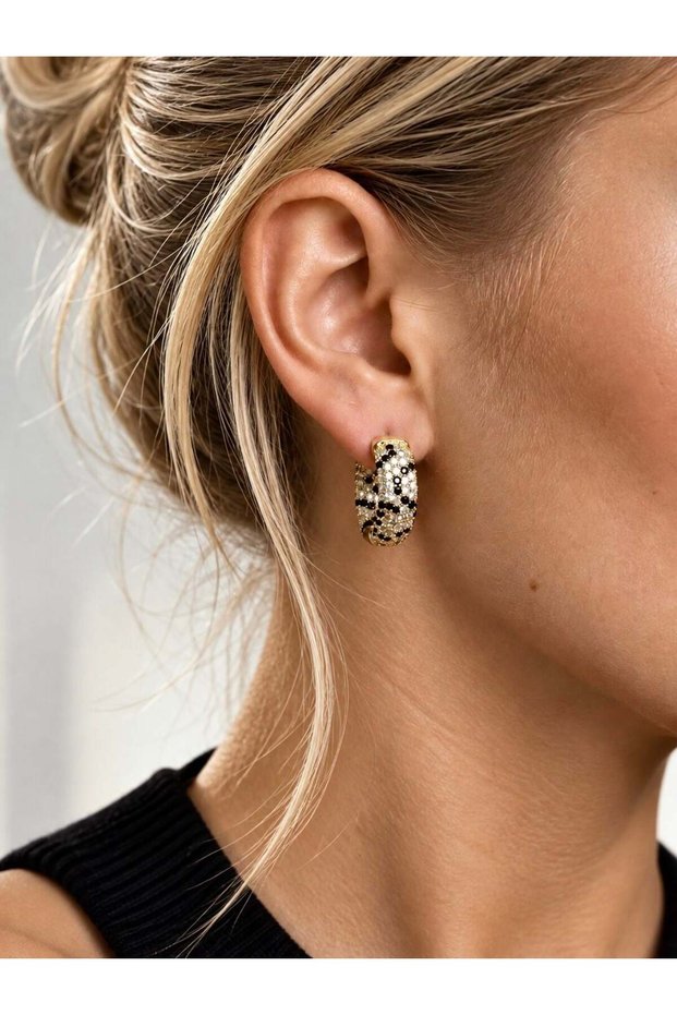 Raven Mini Bold Leopard Stone Hoop Earrings