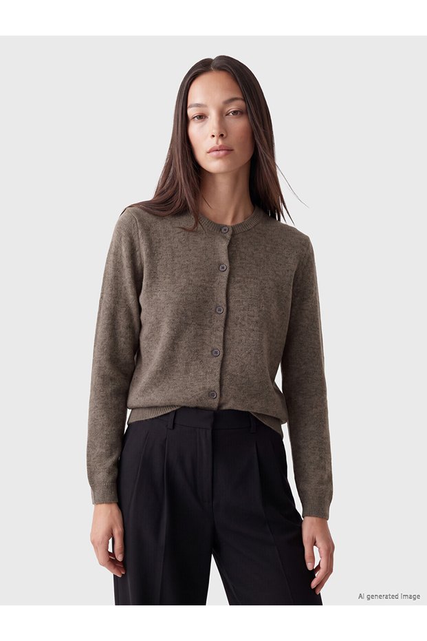 Peak New Season Brown Crew Neck Women's Knitwear Cardigan