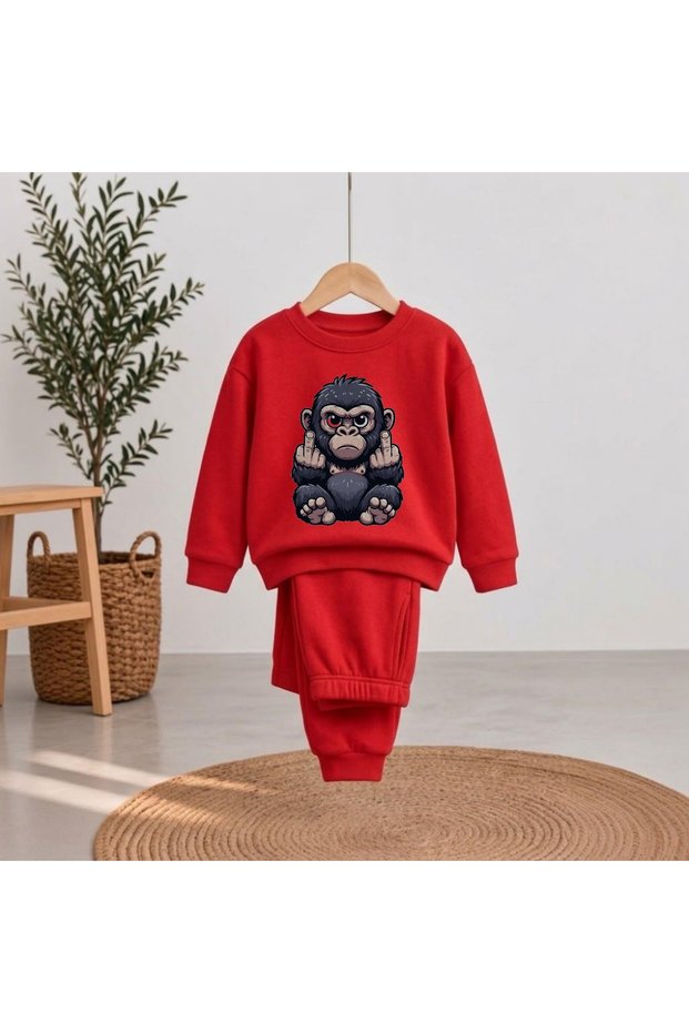 Team Sweatshirt Sign Monkey Printed Girls Boys Crew Neck