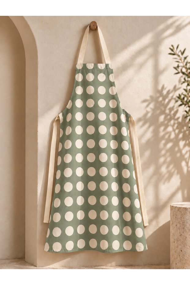 Kitchen Apron Water Repellent Stain-Resistant Fabric 100% Cotton Polka Dot Daily Kitchen Apron with Neck and Waist Tie