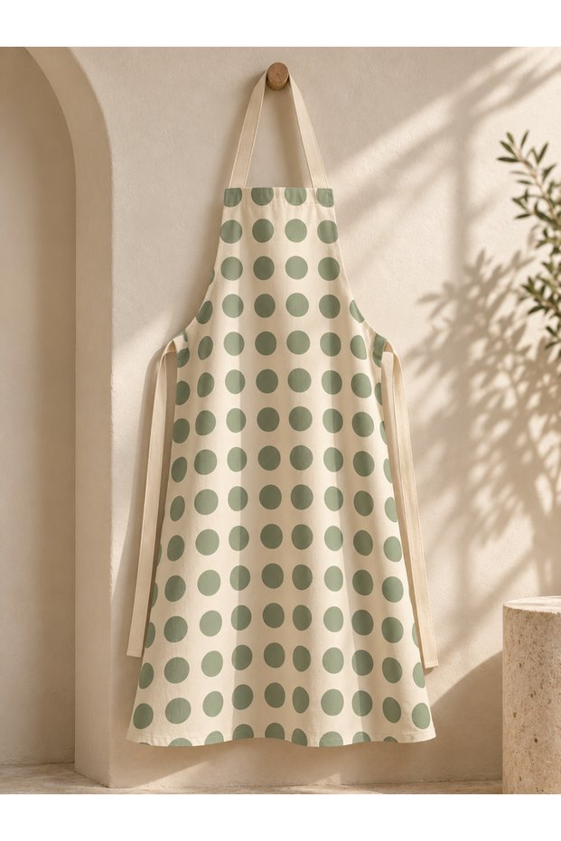 Kitchen Apron Water Repellent Stain-Resistant Fabric 100% Cotton Polka Dot Daily Kitchen Apron with Neck and Waist Tie