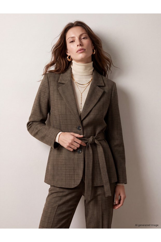 Brown Plaid Women's Blazer Jacket