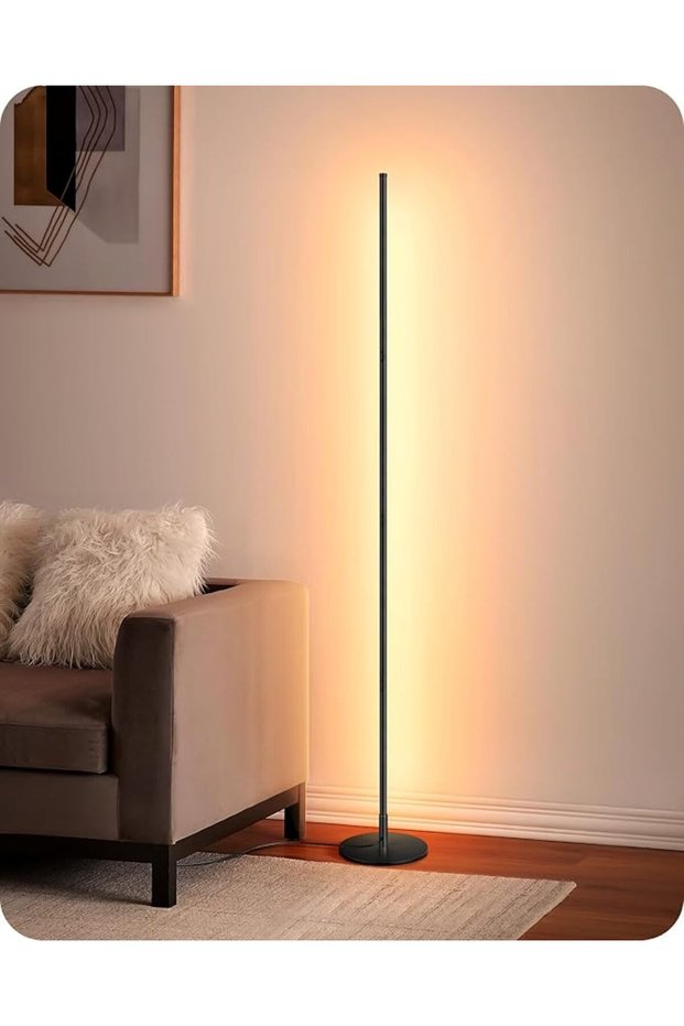 مصباح أرضي LED، مصباح قائم بذاته بطول 146 سم قابل للتعتيم بتصميم بسيط، فضي اللون