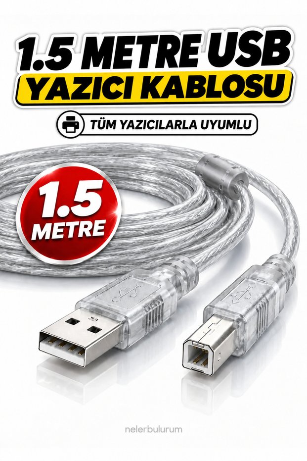 1.5 Meter Transparent Color USB Printer Cable Compatible with All Printers (Hp, Canon, Epson, Brother, Samsung, Xerox, Lexmark, Pantum)