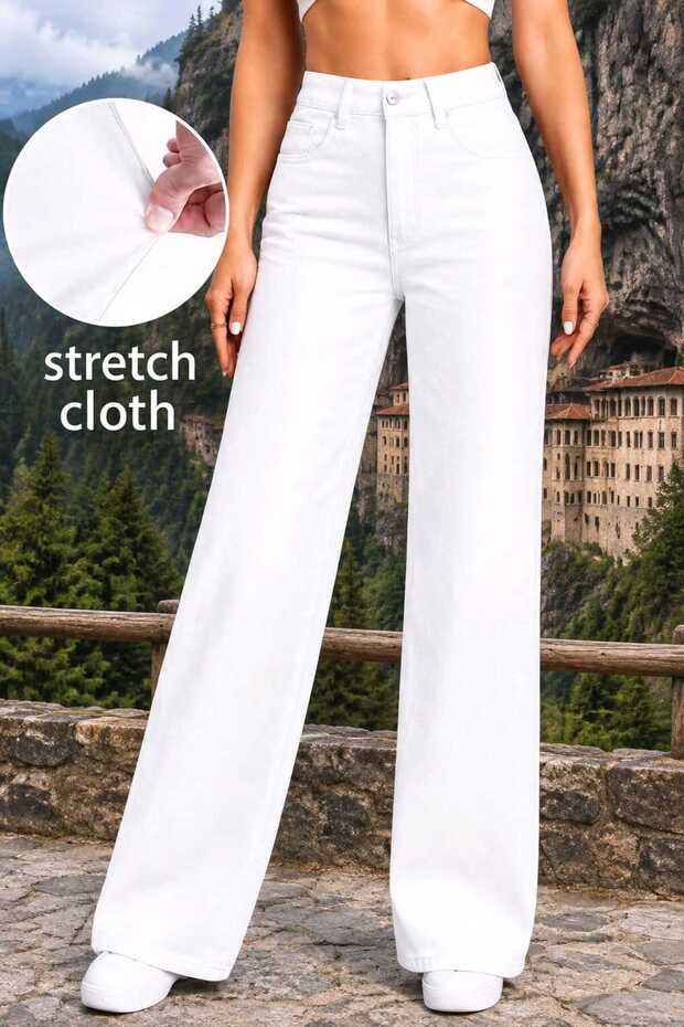 Wide Leg Women's Jeans - High Waist, Lycra, Loose Legs, Stretchy Palazzo Women's Denim Pants
