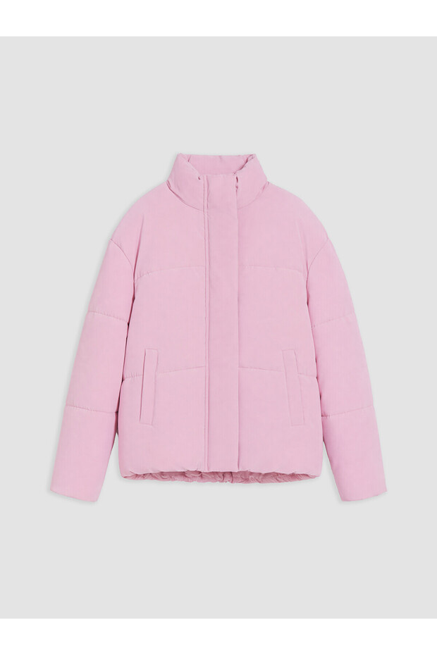 Peak New Season Pink Stand-Up Collar Girls' Puffer Jacket.