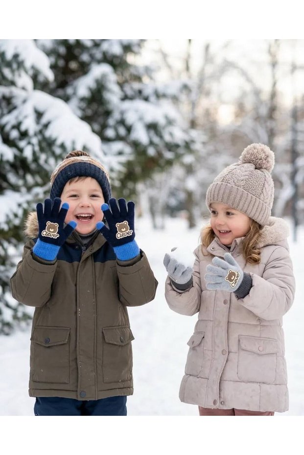 (1-4) Year Old Baby Children's Gloves 2-Piece Set Winter Soft Texture Knitted Gloves