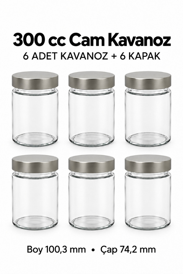 Set of 6 300 Cc Glass Food Jars, Magnolia Honey Jam Jar with Metal Lid