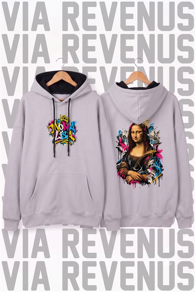 Mona Lisa Art Printed Unisex Wide Fit Hooded Hoodie Sweatshirt