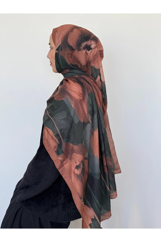 Foggy Tulip Pattern Shawl - Cinnamon