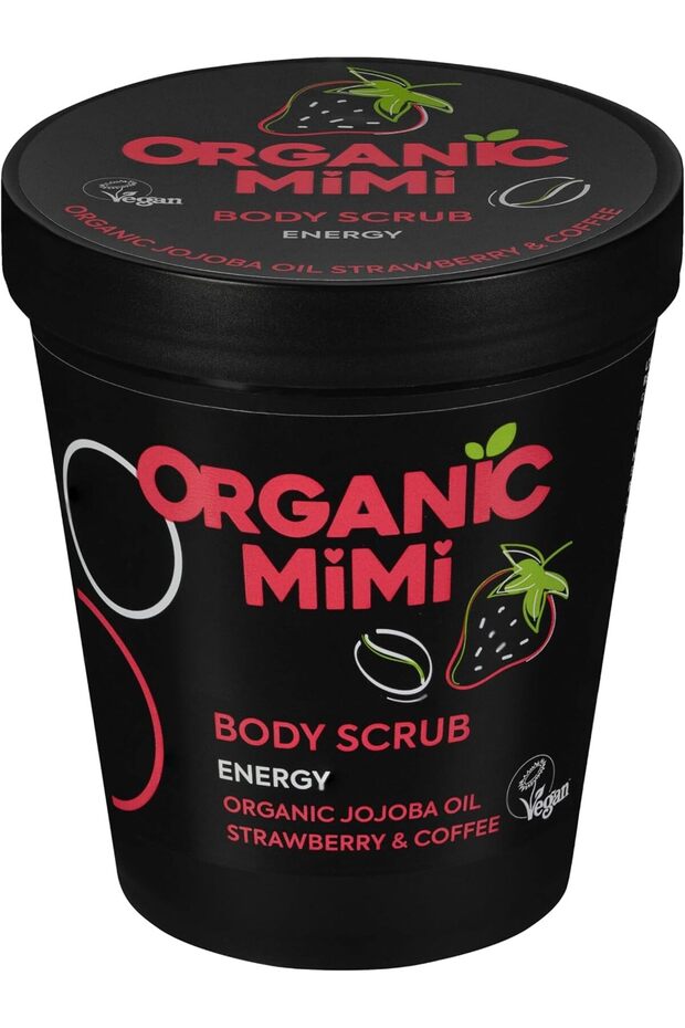 Energy Strawberry & Coffee Body Scrub - 250g | Vegan Sugar & Sea Salt Exfoliator for Toning, Smooth Skin & Deep Cleansing | With Natural Jojoba Oil & Strawberry Extract