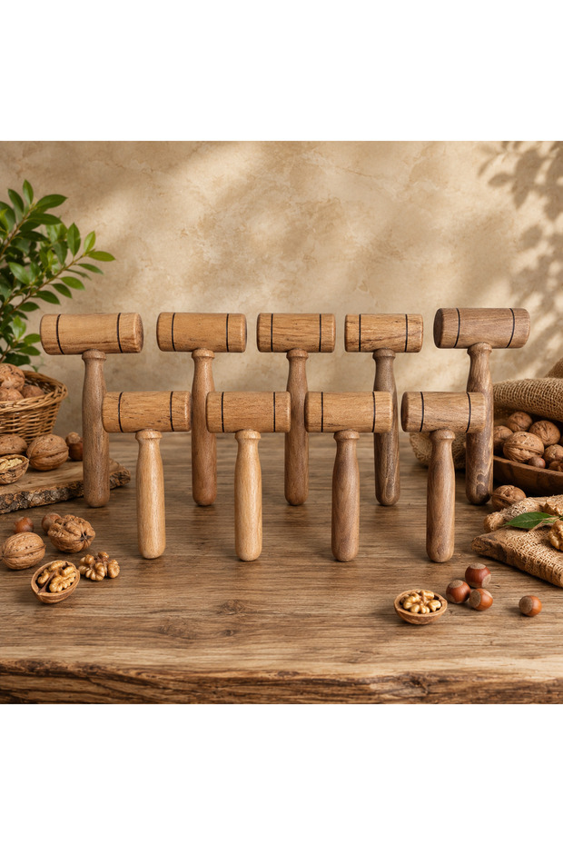 Wooden Mallet Olive, Nut, Walnut Cracker 10 Set