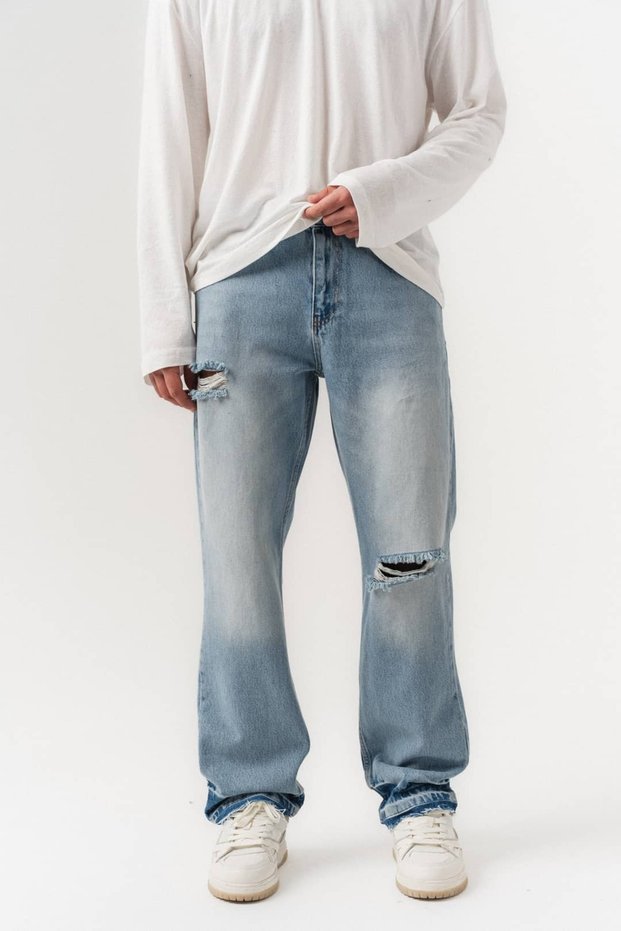 Riftwash Ripped Detailed Open Leg Baggy Jean Trousers