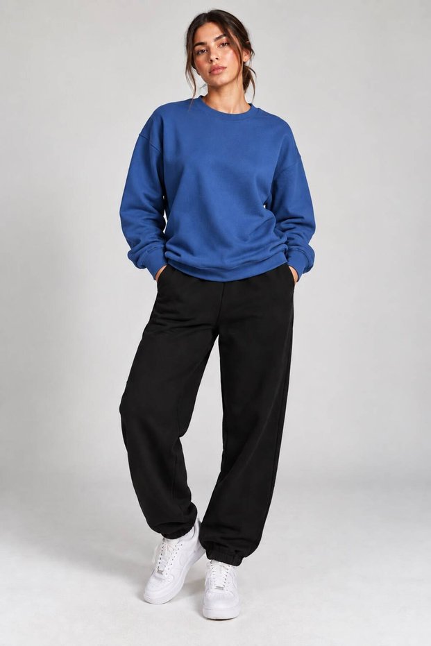 Zero Collar Sweatshirt 2-Piece Set Sweatshirt and Relaxed Fit Elastic Cuffed Sweatpants Unisex