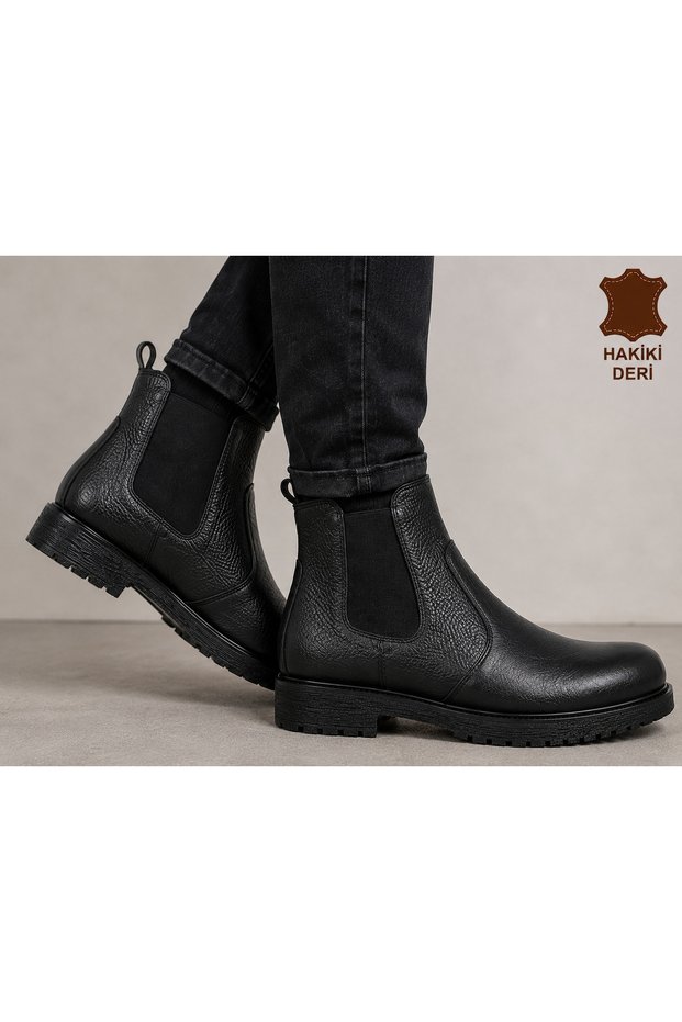 نعل حراري من الجلد الطبيعي 100%، أسود، مزود بسحاب مطاطي 101