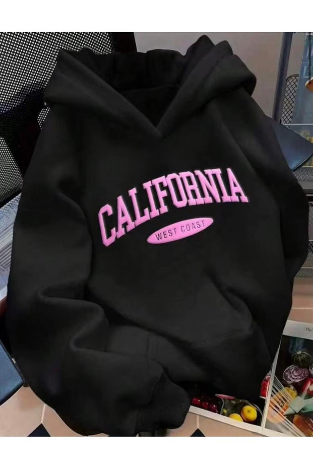 California West Coast Pink Text Printed Hooded Sweatshirt