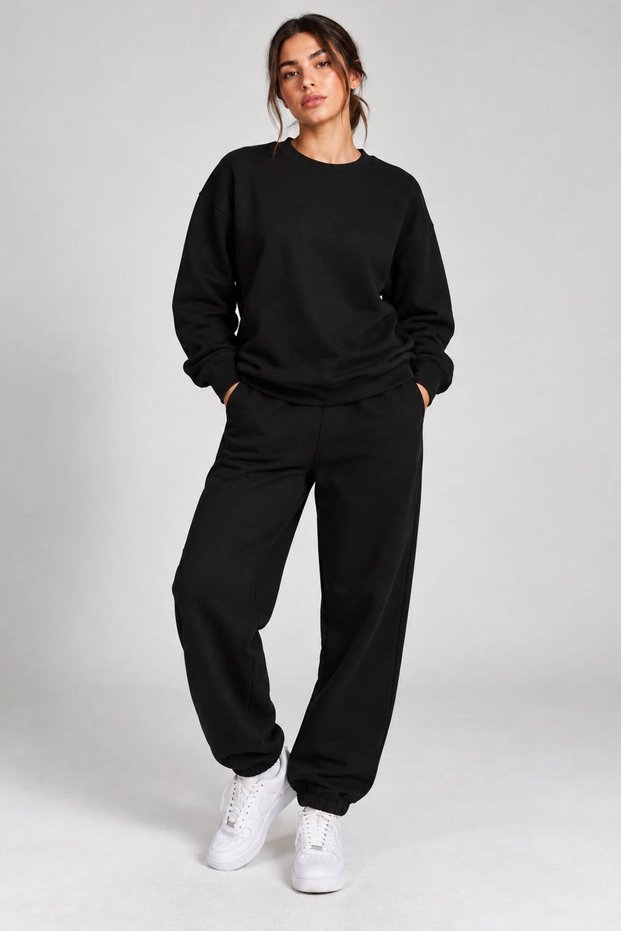 Zero Collar Sweatshirt 2-Piece Set Sweatshirt and Relaxed Fit Elastic Cuffed Sweatpants Unisex