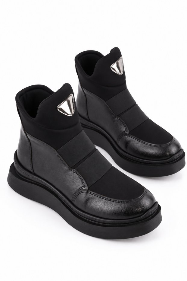 Moskova Series Women's Black Elastic Band Thick Sole Casual Boots