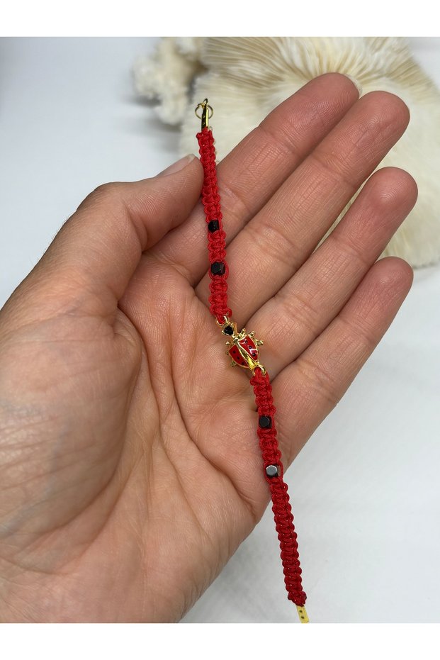 Hematite Ladybug Red String Bracelet - Red Ladybug - Good Luck Bracelet