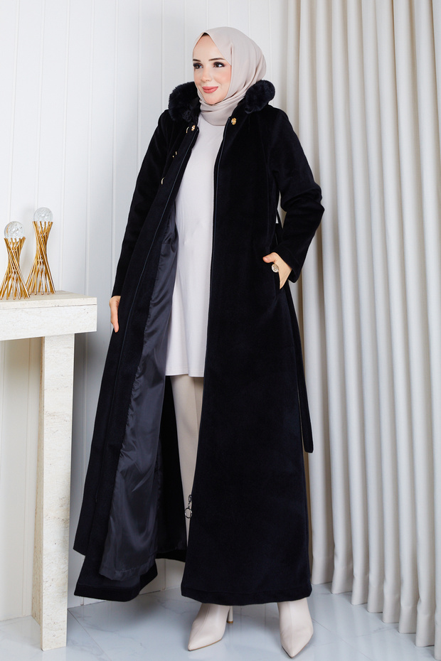 Women's Full-Length Moscow Coat with Brooch Detail and Belt