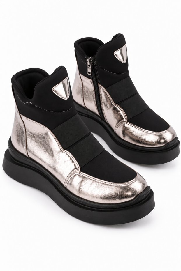 Moskova Series Women's Metallic Elastic Band Thick Sole Casual Boots