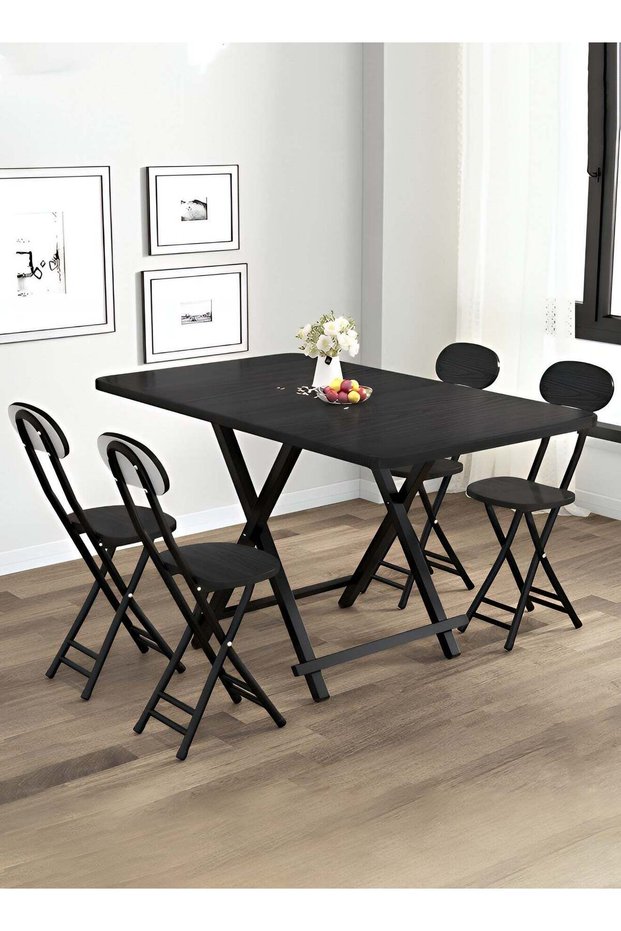 5 Piece Dining Set,Rectangular Dining Table Elegant Design 4 Chairs, Folding Table 120x60x74 Black