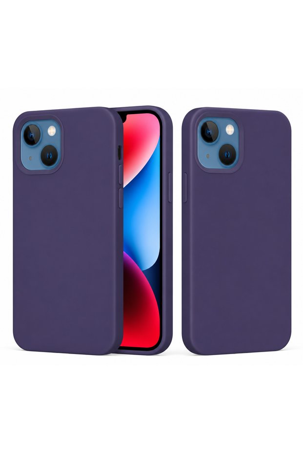 Compatible with iPhone 15 Plus and 14 Plus - Plain Deep Purple Color Silicone with Velvet Inside Protective Phone Case (Soft and Matte)
