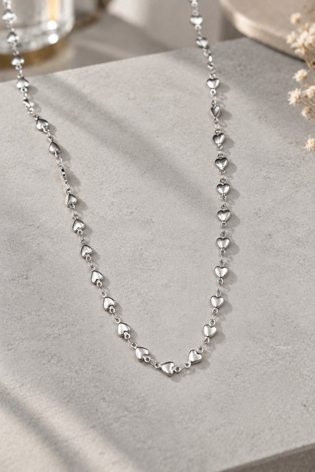 Silver Color Heart Charm Women's Steel Necklace