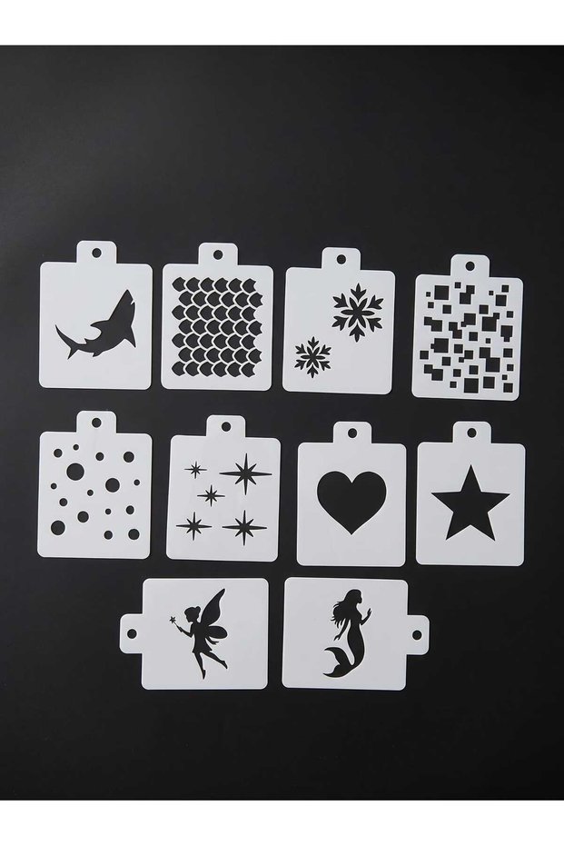 10-Piece Face Body Painting Stencil Set 8.5X6 cm - 250 Micron Mylar Multi-Purpose Hobby and Tattoo Stencil S2