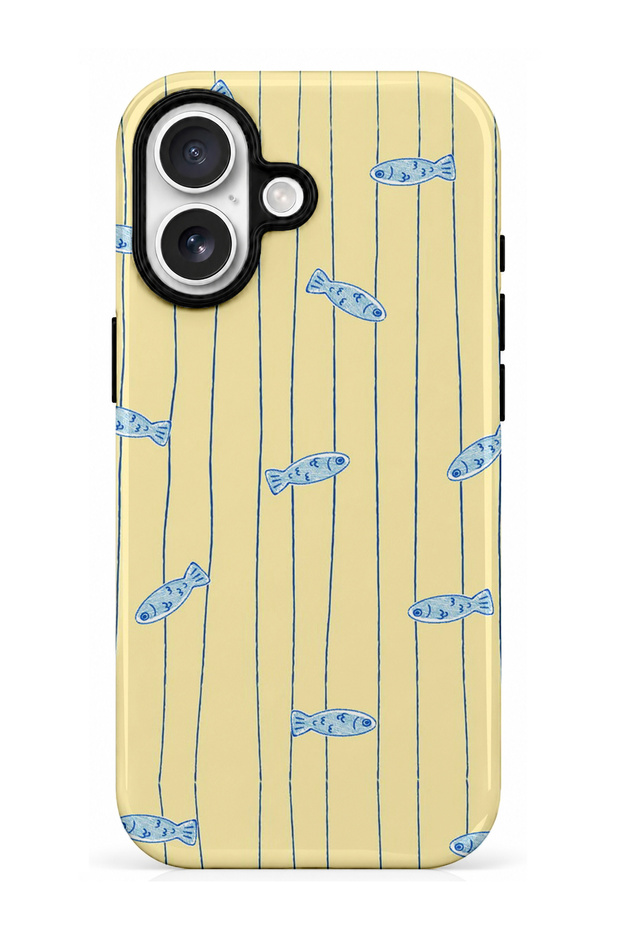 iPhone 16 Compatible - Striped Fishes, Double Layer Cover, Glossy Surface Protective Case