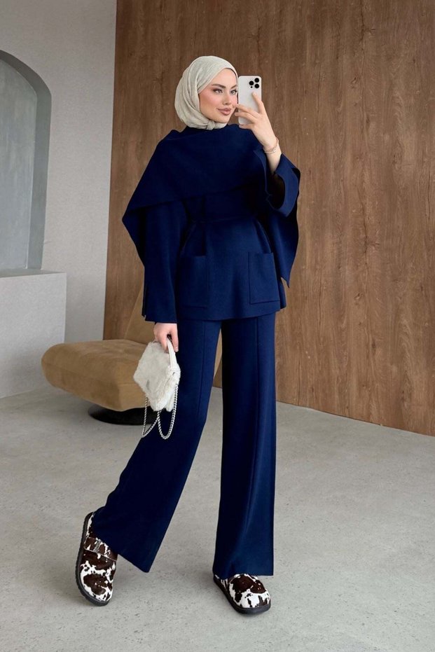 Moens Pocketed Knitwear Set Navy Blue