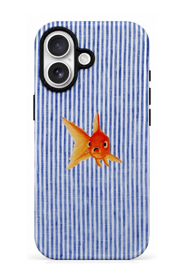 iPhone 16 Compatible - Striped Fishes, Double Layer Cover, Glossy Surface Protective Case
